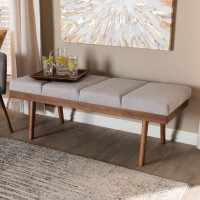 Baxton Studio BBT5364-Greyish Beige-Bench Larisa Mid-Century Modern Grayish Beige Fabric Upholstered Wood Bench